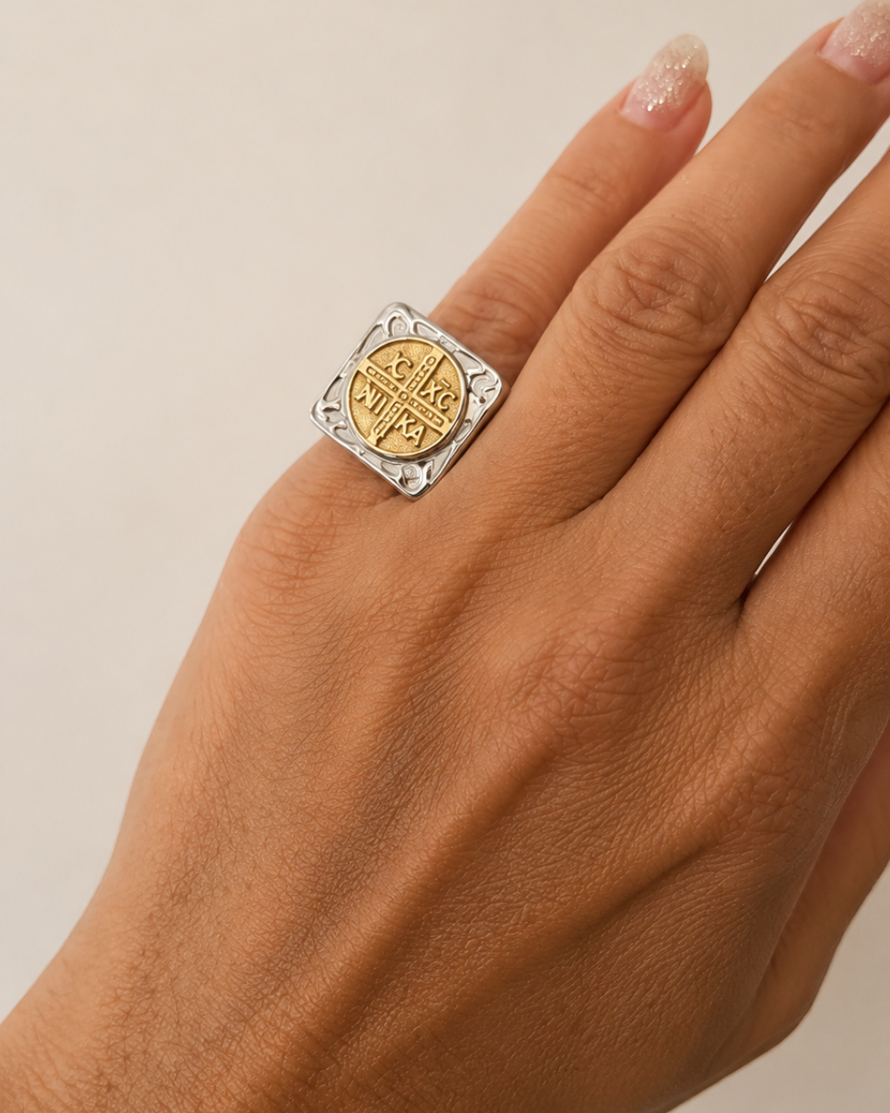 Δαχτυλίδι Σταυρός IC XC NIKA Silver & Gold